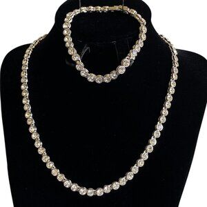 D'Orlan Rhodium Plated Crystal Necklace & Bracelet Set
